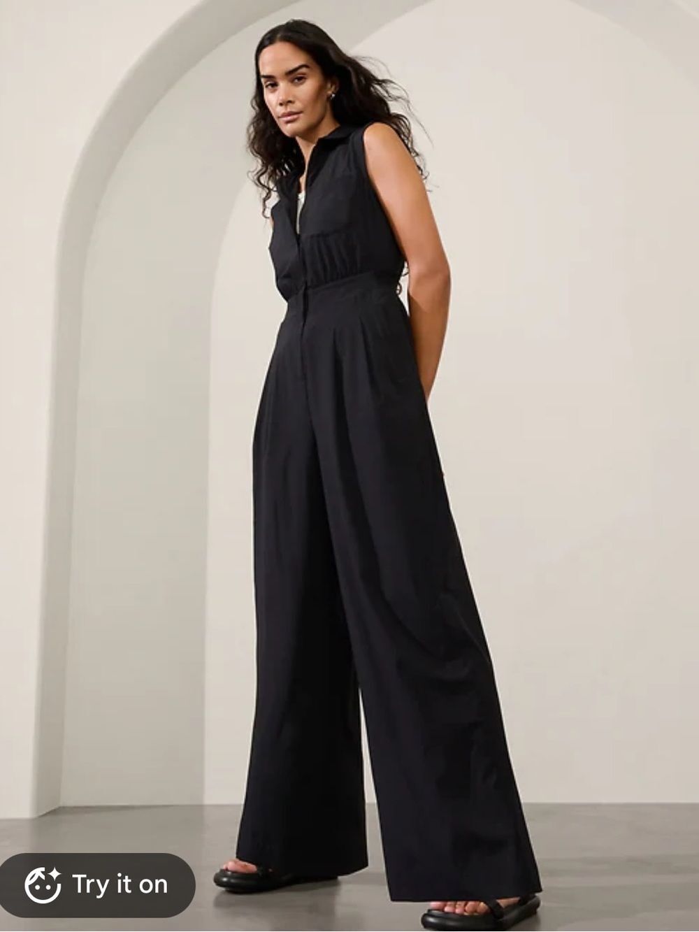 Athleta Brooklyn Heights Wide Leg Jumpsuit Black Size 4P Petite